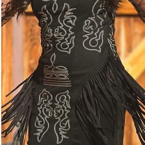 Chic Black Fringe Embroidered Dress